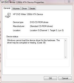 HP 1260 Device driver message.jpg